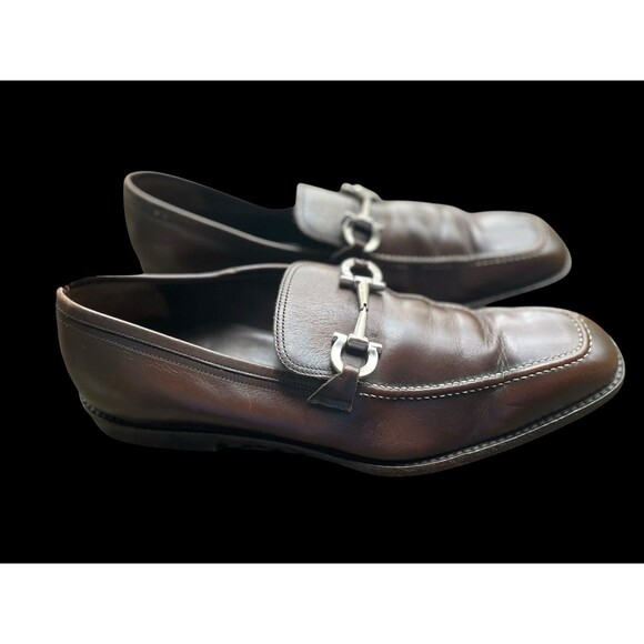 Salvatore Ferragamo Shoes Mens 10.5 D Brown Leather Horse Bit Loafers Slip On - Picture 1 of 9